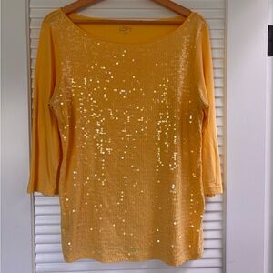 LOFT Yellow Sequin Long Sleeve Top